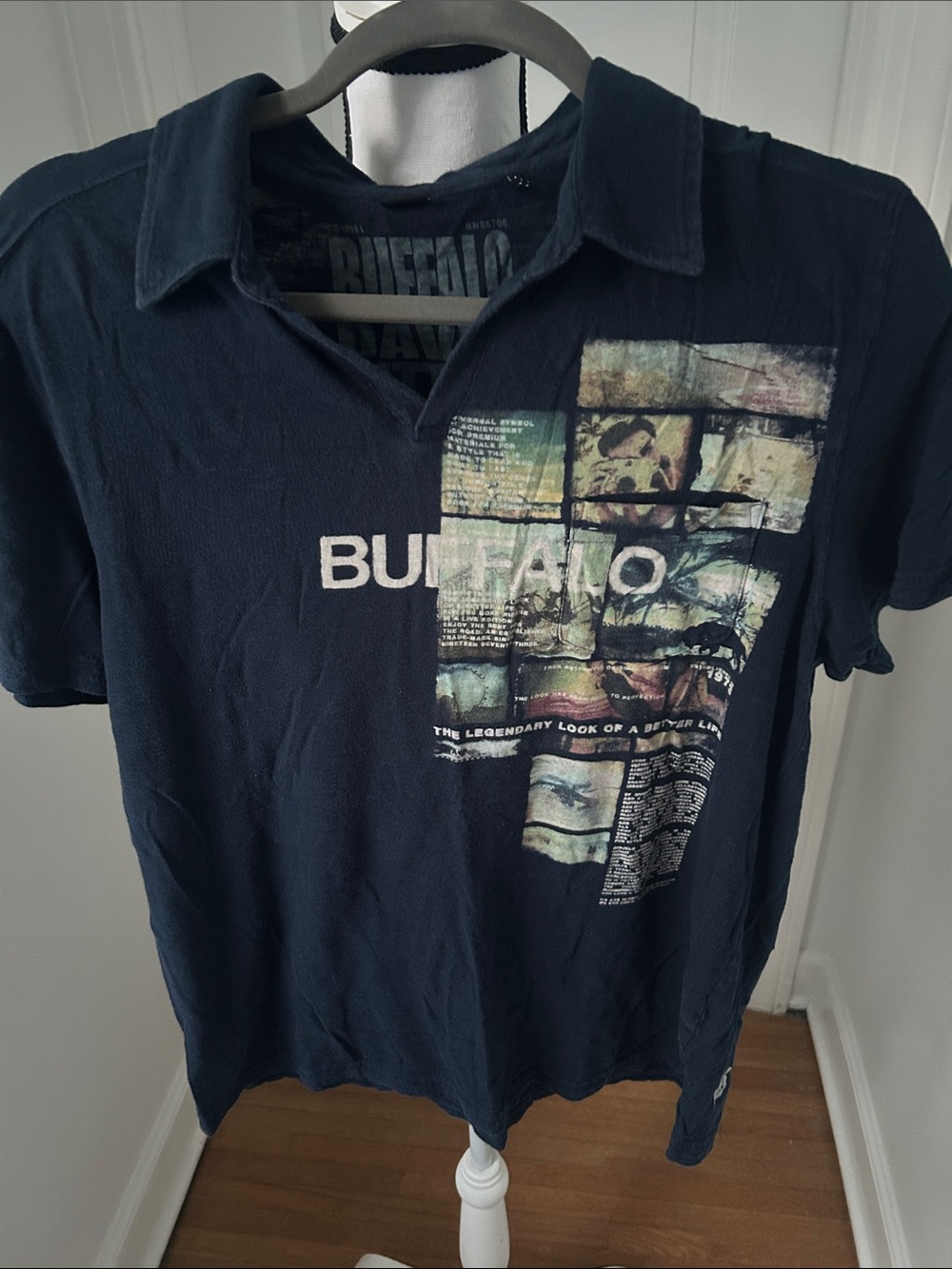 Buffalo David Bitton Navy Graphic Collared Polo